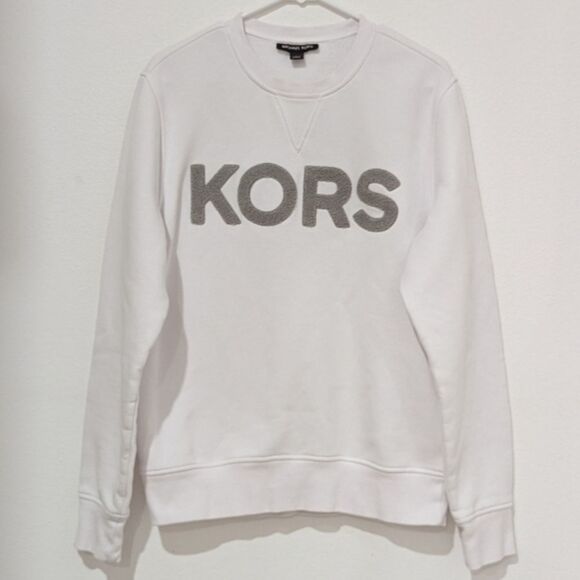 Michael Kors Men's Luxury Designer White Sweater Sweatshirt Grey Logo Large - Picture 1 of 7